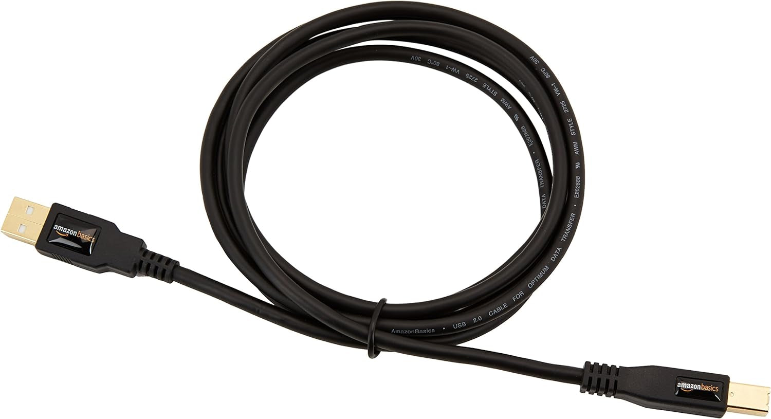 USB 2.0 Cable, USB-A to USB-B, 6 Feet, 480 Mbps Transfer Speed, Gold-Plated Connectors, Compatible with Printers and External Hard Drives, Black