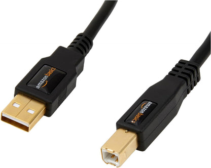 USB 2.0 Cable, USB-A to USB-B, 6 Feet, 480 Mbps Transfer Speed, Gold-Plated Connectors, Compatible with Printers and External Hard Drives, Black