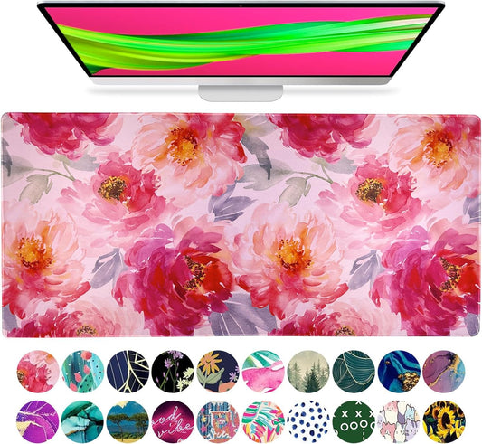 Large Floral Desk Mat 15" X 30" – Extended Non-Slip Waterproof Mouse Pad for Keyboard and Office Use